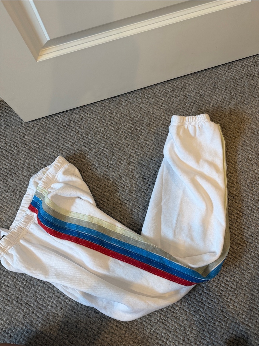 Women’s Aviator Nation Vintage White Jogger Pants with Multicolor Stripes